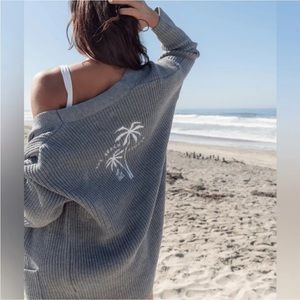 The Beach People gray embroidered cardigan